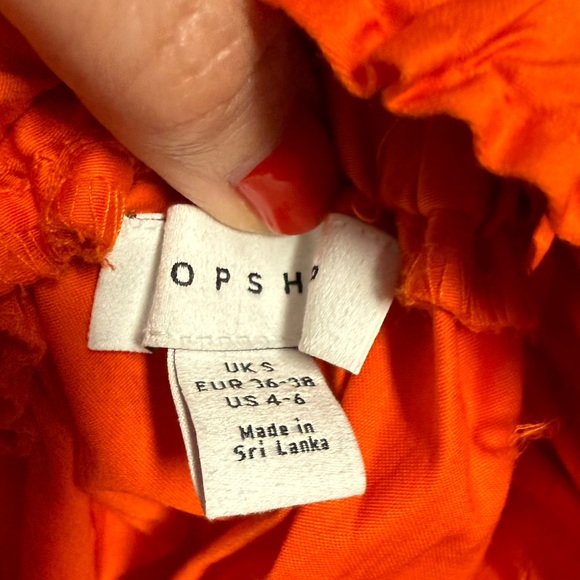 Topshop Shirred Poplin Pinny Dress- Vibrant Tangerine Orange -Smocked Midi Dress - Picture 5 of 5